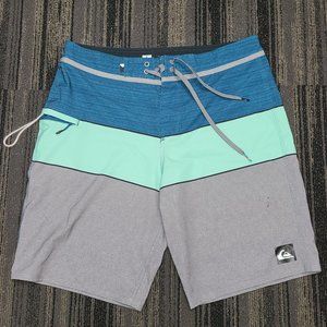 Used Quicksilver Drawstring Board Shorts Blue/Teal/Grey Size 32